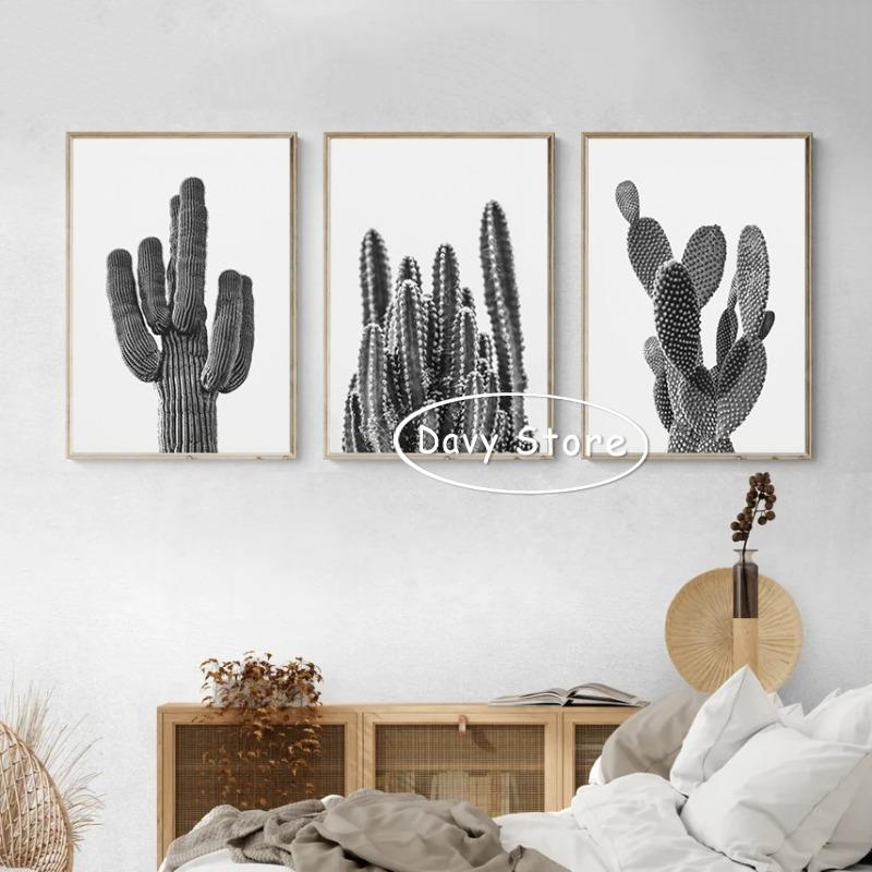 Cactus Posters and Prints Canvas Painting Boho Cactus Black and White Modern Wall Art Picture for Living Room Home Decor