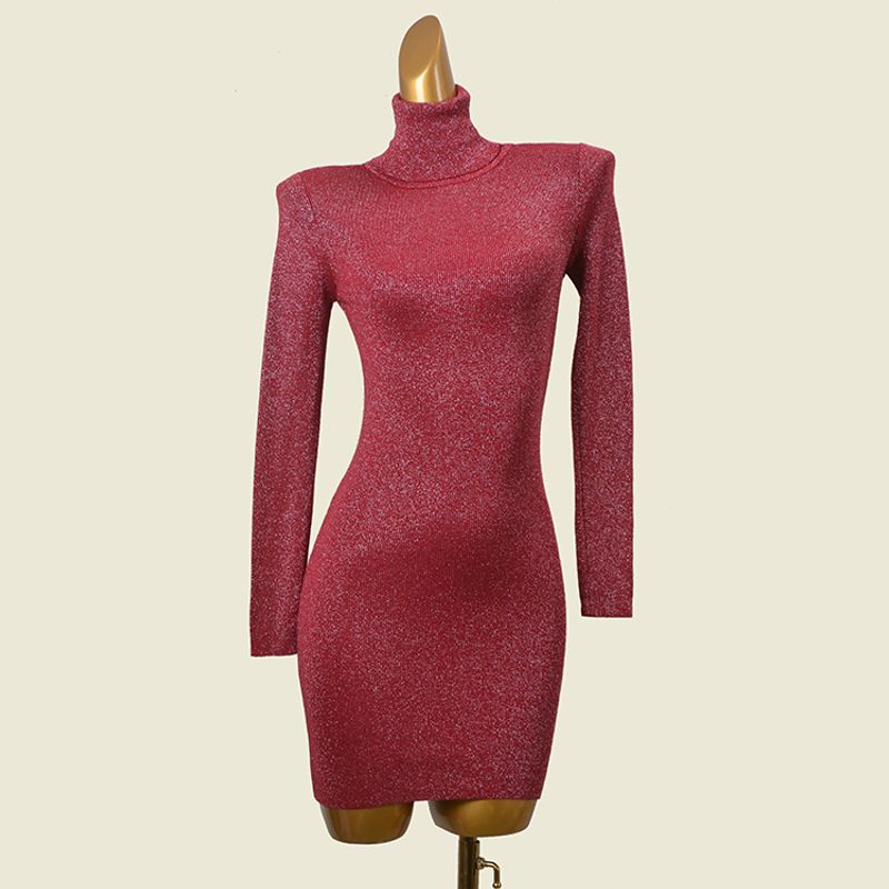 Trade Original Order Turtleneck Bottoming Dress Gold and Silver Silk Slim Fit High Elastic Autumn and Winter Inner Wear Long Sleeve Knitted Hip Skirt