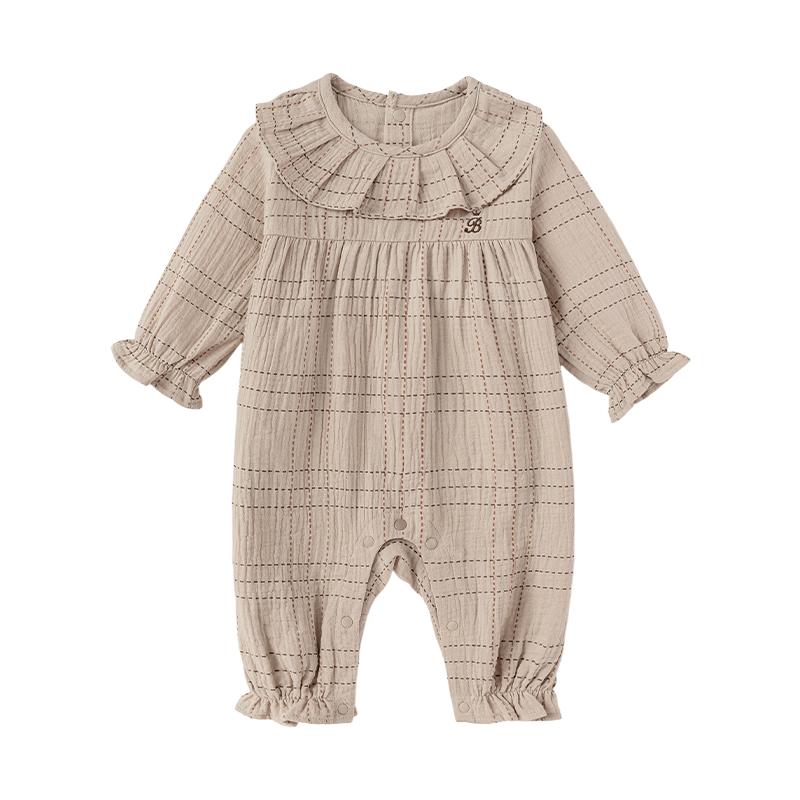 Babylove Baby Girl Ruffled Collar Cotton Gauze Plaid Romper 90