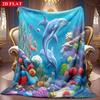 1pc 2D Underwater World Dolphin Theme Pattern Flannel Blanket, Soft HD Digital Print, Cooling Blanket All-Season Use! Soft And Breathable 100% Polyest