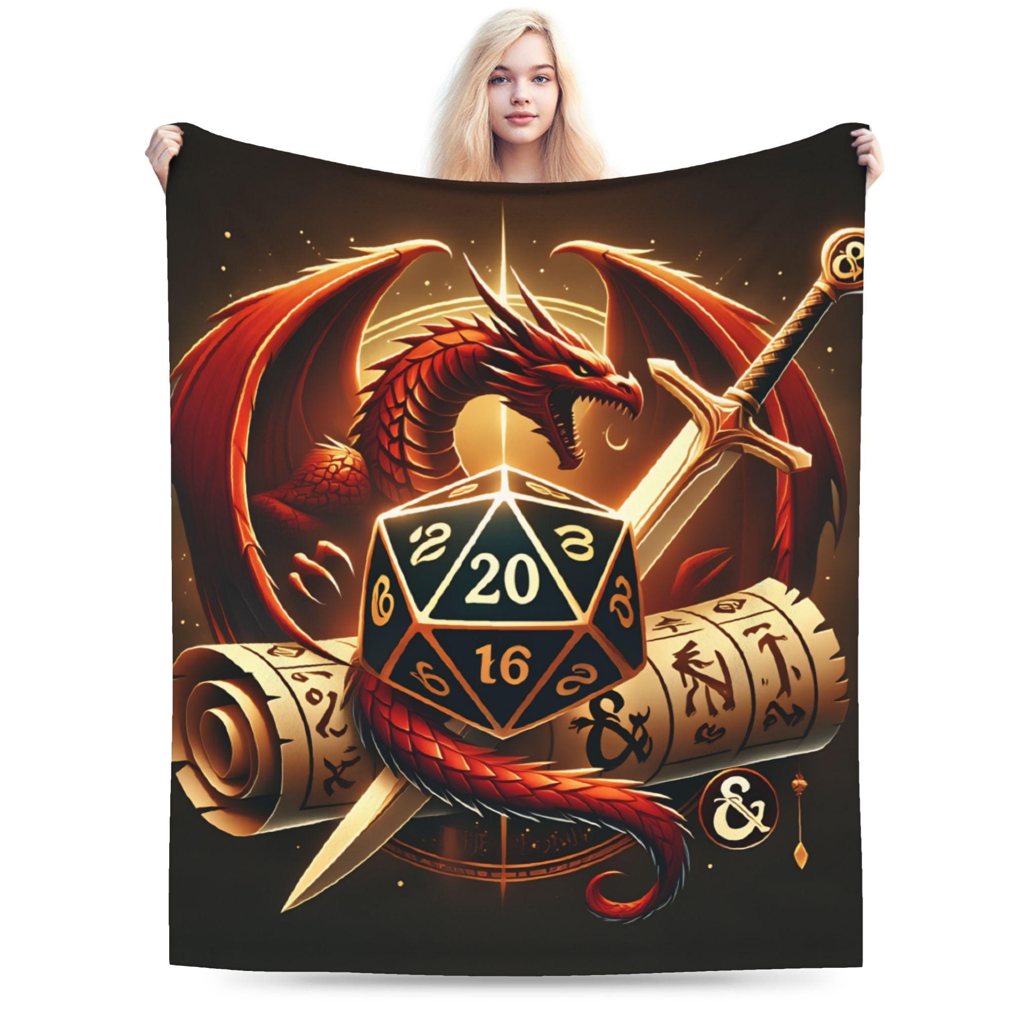 

DND D&D Dragon Retro Flannel Blanket Winter Super Warm Throw Blanket for Students Outdoor Funny Bedspread Sofa Bed Cover 70x100cm