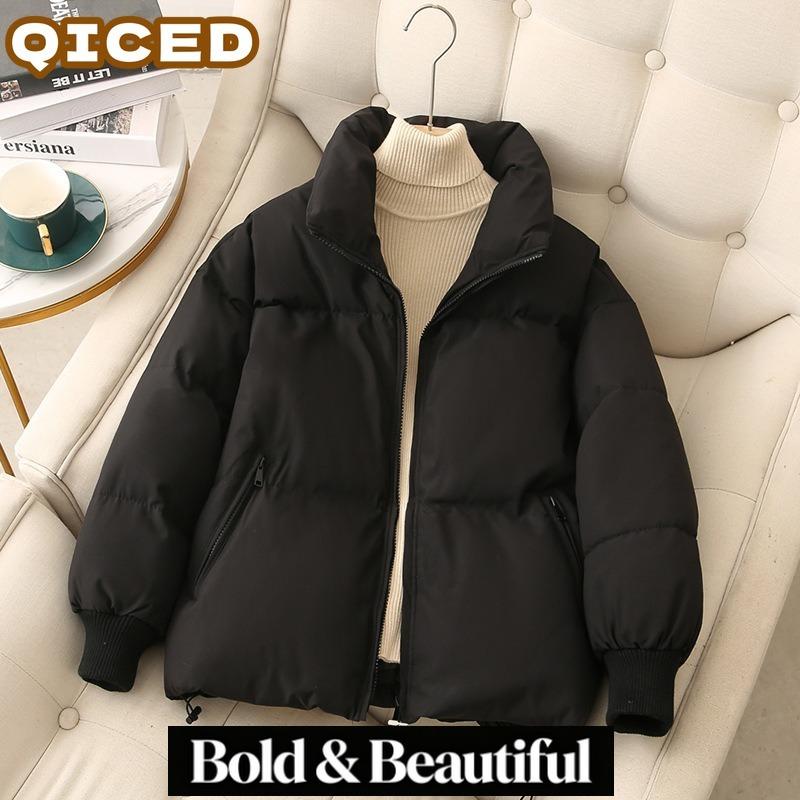 QICED Chaquetas y abrigos de manga larga con estampado de colores sólidos para otoño e invierno a la moda para mujer Abrigos de plumas