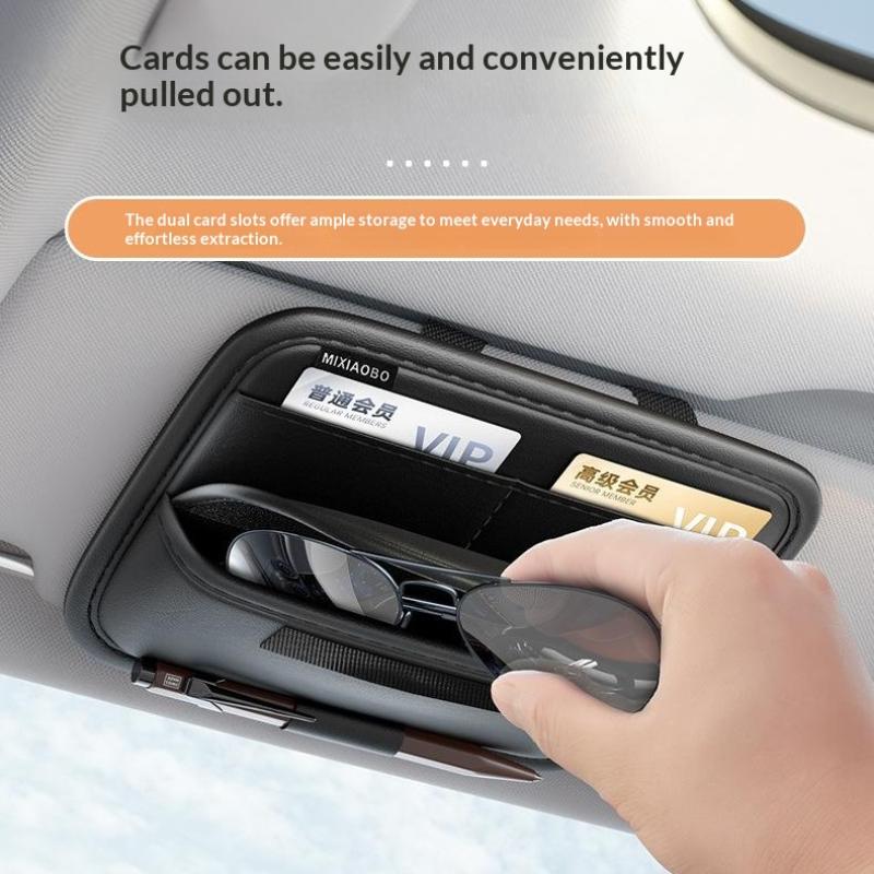 Car Sun Visor Sunglasses Storage Bag Durable PU Leather Multi Slot Card Holder for Vehicle Interior Organization