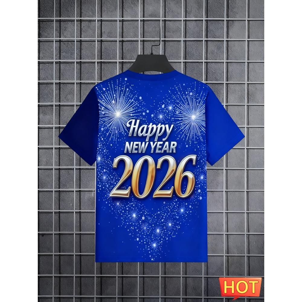 Fashion Firework Graphic 2026 New Year T Shirts Trendy Streetwear Men Women 3D Printed T-shirts Loose Breathable Crew Neck Tees