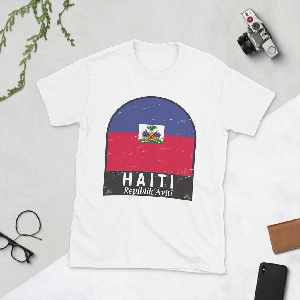 Haiti Flag Emblem Vintage Tshirts Unisex Novelty 100 Cotton Tee Shirt Round Collar Short Sleeve T Shirt Summer Clothes