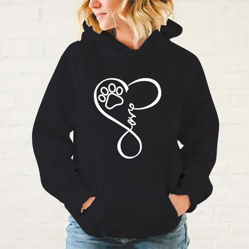 Y2k Hoodies Fashion Women Love Dog Paw Print Hooded Sweatshirt Autumn Leisure Sports Pullover