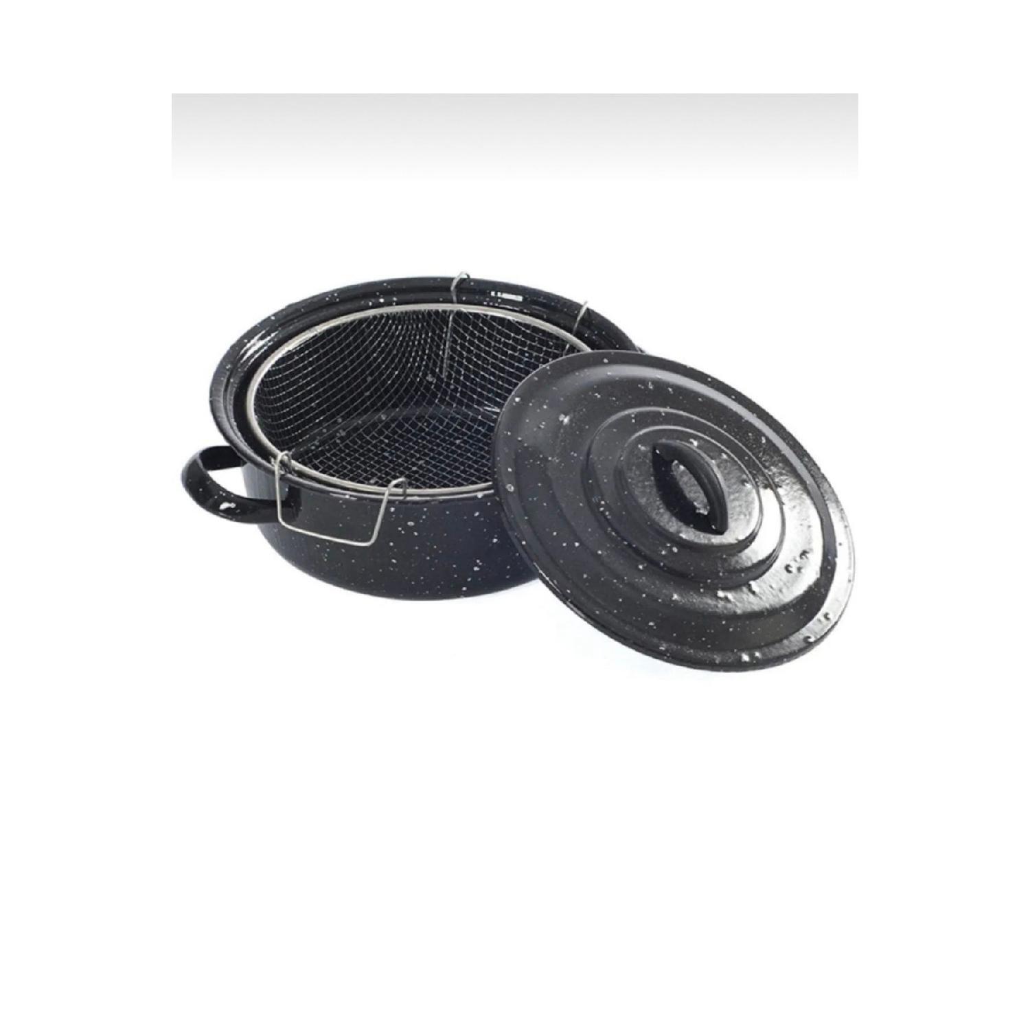 

Enamel Fritous Potato Frying Pot With Lid чорний