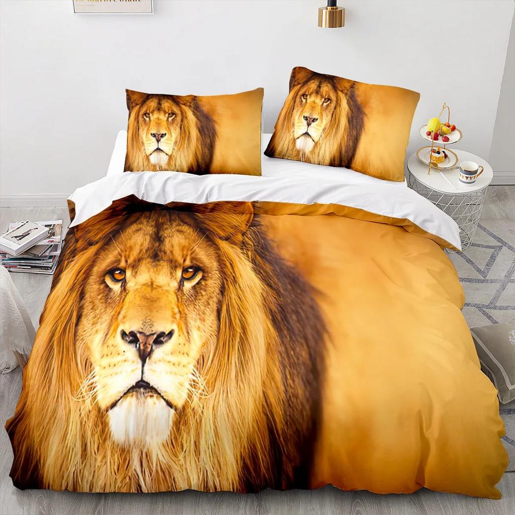 Animal Lion Bedding Set Cool Animal Bed Linen Home Decor Single Double Twin Size For Boys Girls Boys Adults Lion Duvet Cover Set
