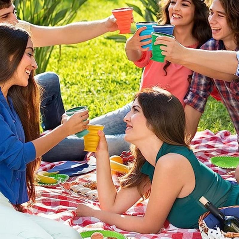 2 stuks Intrekbare Siliconen Koffiekop Lekvrij Waterbeker Buiten Opvouwbare Kampeerbeker Uitklapbare Drinkbeker met Deksel