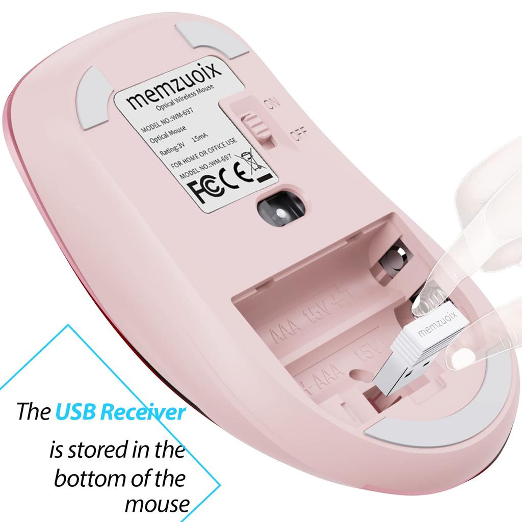 Memzuoix Wireless Portable Mobile Cordless Mouse with USB 1200 DPI Ergonomic Wireless Mouse for Computer and 5 Buttons 2.4G Mouse, Receiver, Laptops,