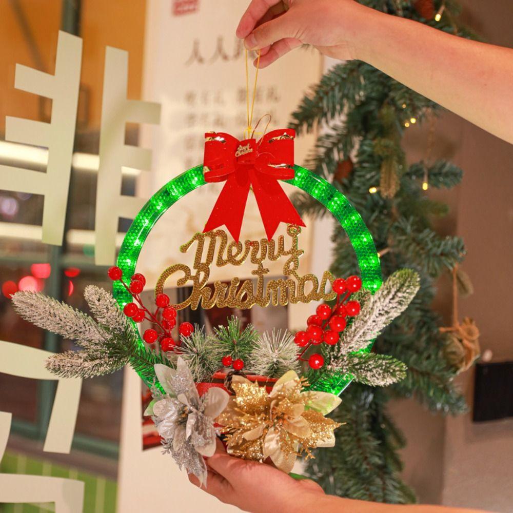 Timer Function Artificial Wreaths Glowing Xmas Decorations LED Christmas Decorations  Wall