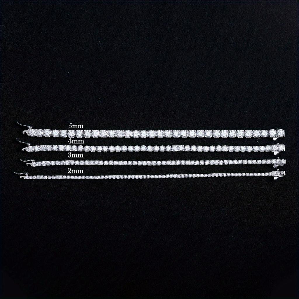 S925 Silvery Tennis Bracelet 2/ 3/ 4/ 5mm Moissanite Fine Jewelry Hypoallergenic 6.69-8.66inch Length