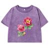 Beautiful Flowers Printing T-Shirt Women Washed Summer Soft Clothing Short Sleeve Streetwear Cotton Crop Top Female