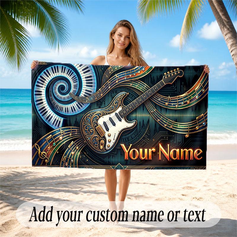 Music General Theme Beach Towel Personalized Custom Name & Text Soft Quick Dry Beach Towel for Swimming Travel