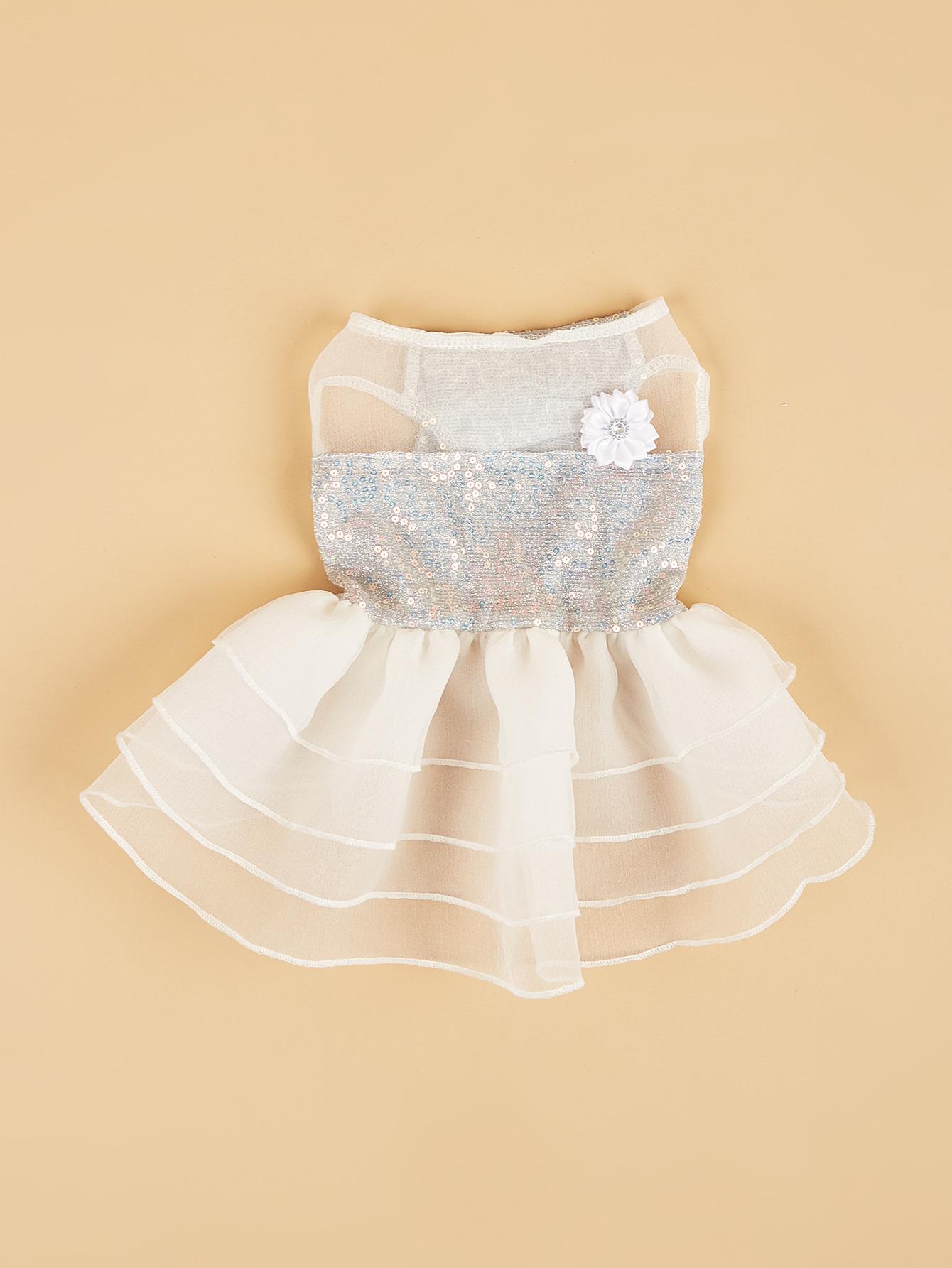 

Dog Dress Girl Dog Sleeveless Clothes Sequin Pet Apparel Doggie Tutu with Tulle Cat Clothing Puppy Dresses Doggy Costume XS（old）