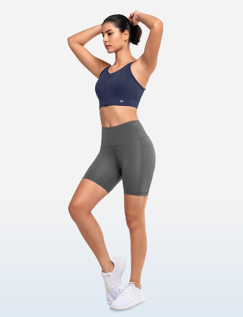 Yvette Sports Bra for No Front Large High Cross Integrated Sports Blue Women, Bounce, Opening, Size, Support, Adjustable, Back, Cup, Workout, Running,