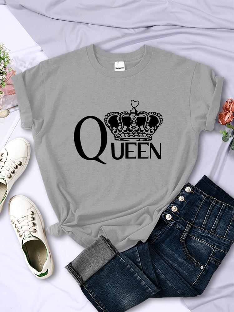 Queen'S Big Crown Bedruckte Damen T-Shirts Atmungsaktiv Sommer Kurzarm Street Hip Hop T-Shirt Kleidung O-Ausschnitt Lässige Damenoberteile