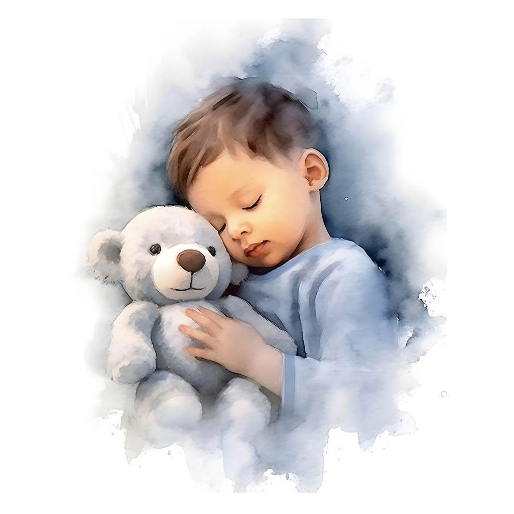 Chłopiec Z Misiem Przytulasem Chłopiec Z Misiem Przytulasem, 70X100 Cm, Rama Aluminiowa Czarna, Papier Matowy 230 Gsm