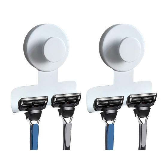 2Pcs Suction Cup Shaver Holder Wall Mounted No Tools Required Stainless Steel Hook Removable Razor And Shaver Organizer for Bathroom Shower