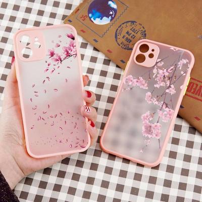 Pink Sakura Flower Cartoon Phone Case Matte Transparent  For Iphone 7 8 11 12 13 Plus Mini X Xs Xr Pro Max Cover