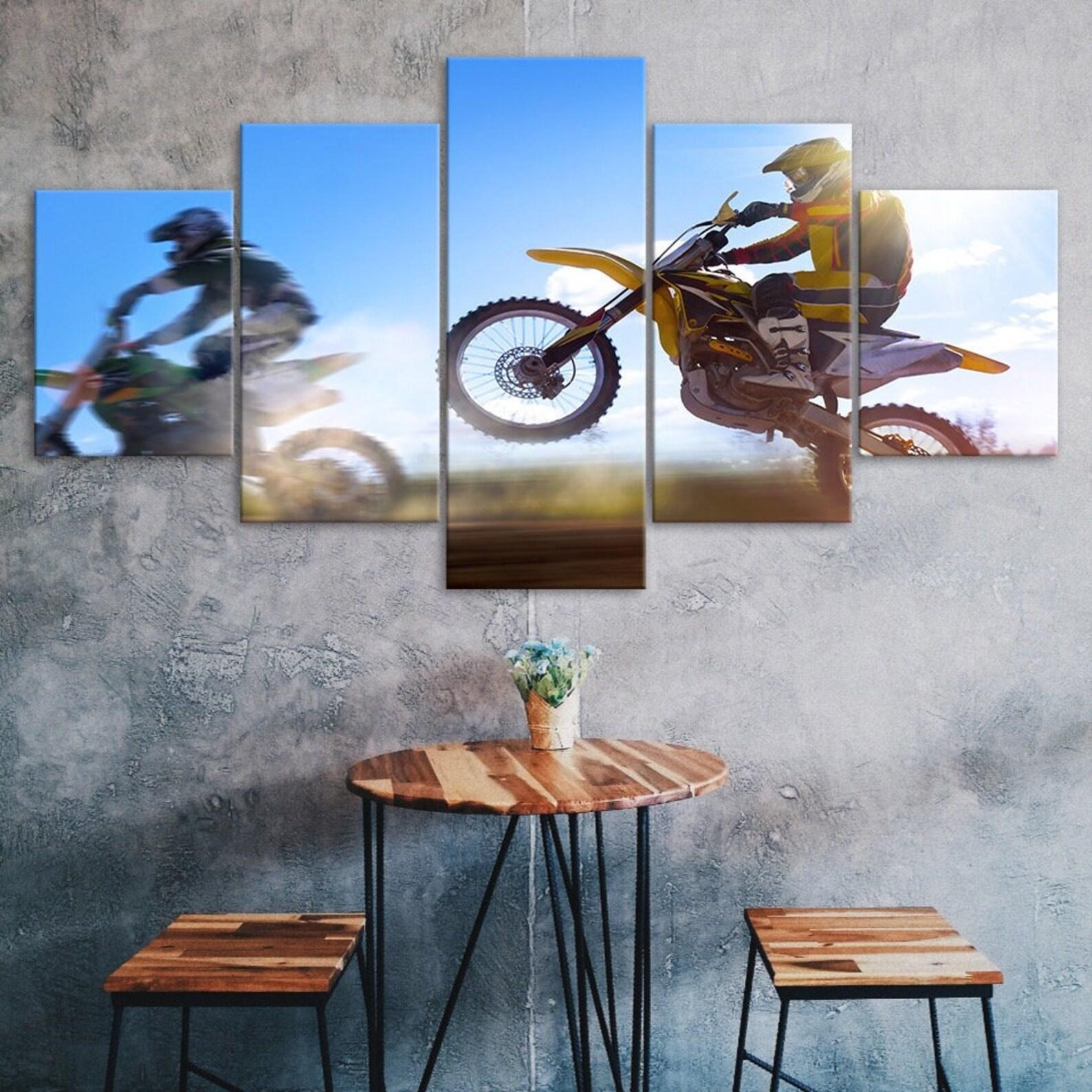 

Motocross Dirt Bike Racing Canvas 5 Piece Five Panel Print Modern Wall Art Poster Picture Home Decor Gift For Him For Her 20X35 20X45 20X55CM