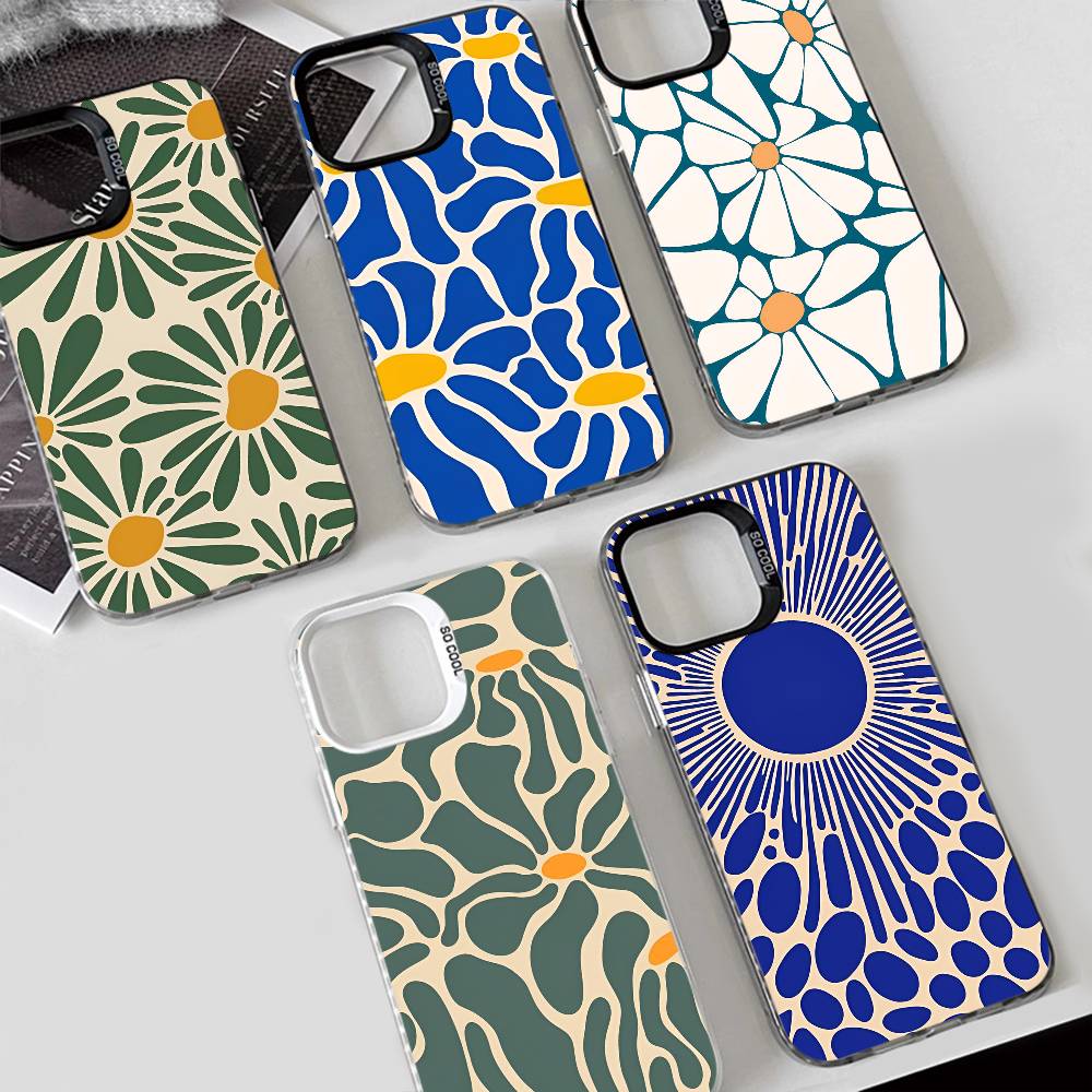 Retro Daisy Floral Summer Trendy phone case for iPhone 17 17Air 16 15 14 13 12 11 Pro Max Plus Colorful Silver