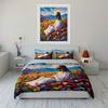 Person meditating in colorful flower field Print Bedding Set 1 Duvet Cover 2 Pillowcases for Adult and Children Luxury Gift