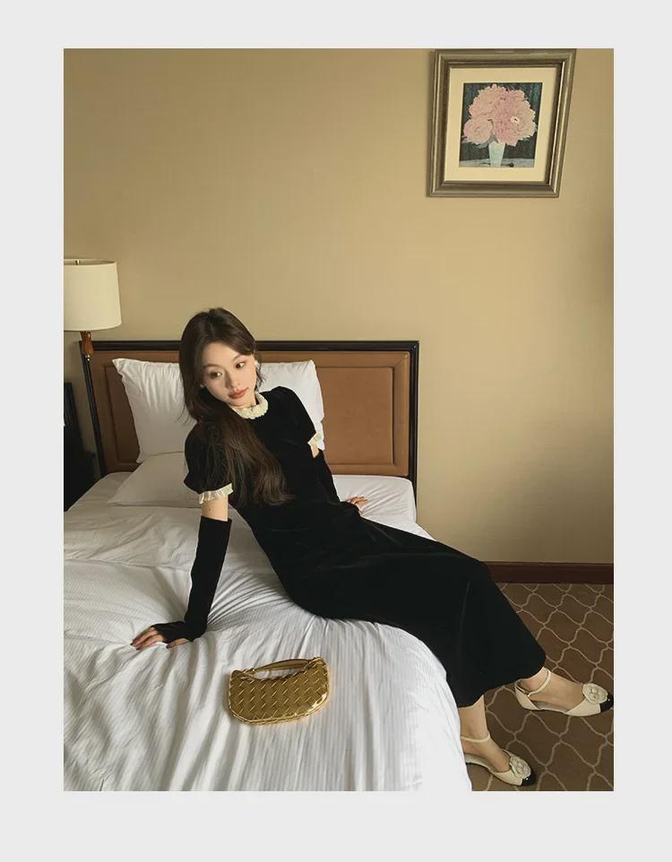 2024 Winter French Style Velvet Dress with Elegant Sleeves - Interpretation of Beauty F2197