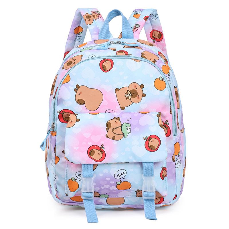 

School bag cute print cartoon school bag fashion boys and girls kapibara casual versatile backpack синій