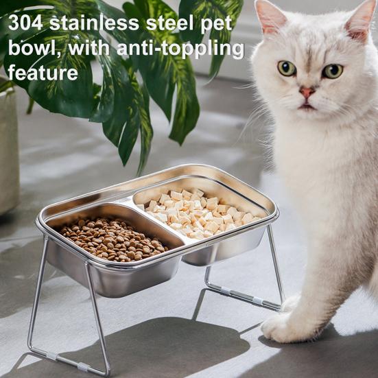 Stainless Steel Elevated Pet Bowl Non-Slip Dog Food Water Bowl with Removable Bracket 15-Degree Tilt Pet Dish