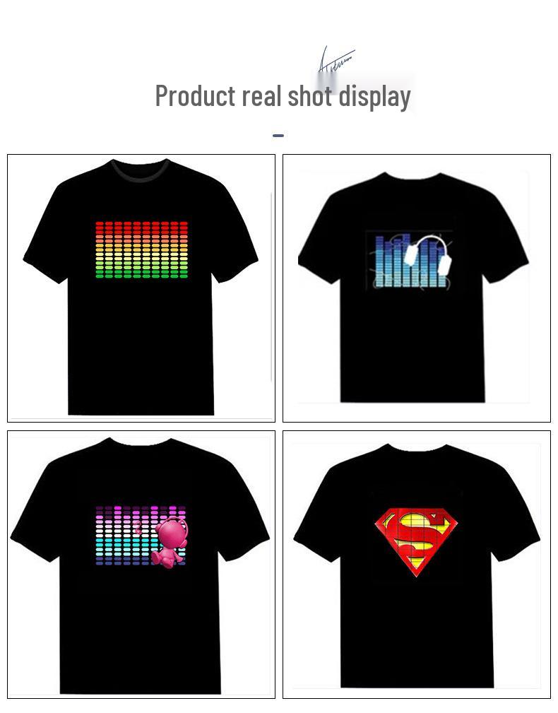 LED Sound Control Music Bar Flashing Luminous Short Sleeve T-shirt for Trendy Clubbing Men and Women.