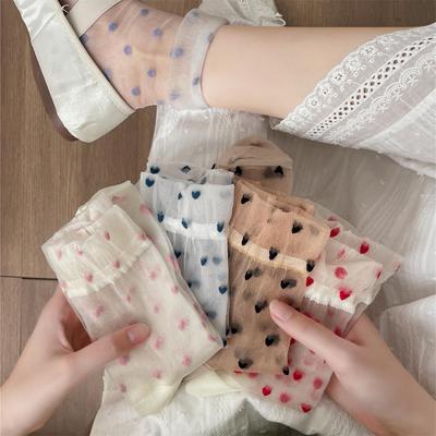 Seidenstrümpfe im japanischen Stil: Süße rote Herz-Kniestrümpfe für Damen, atmungsaktive Kurzsocken für Frühling/Sommer, 2026