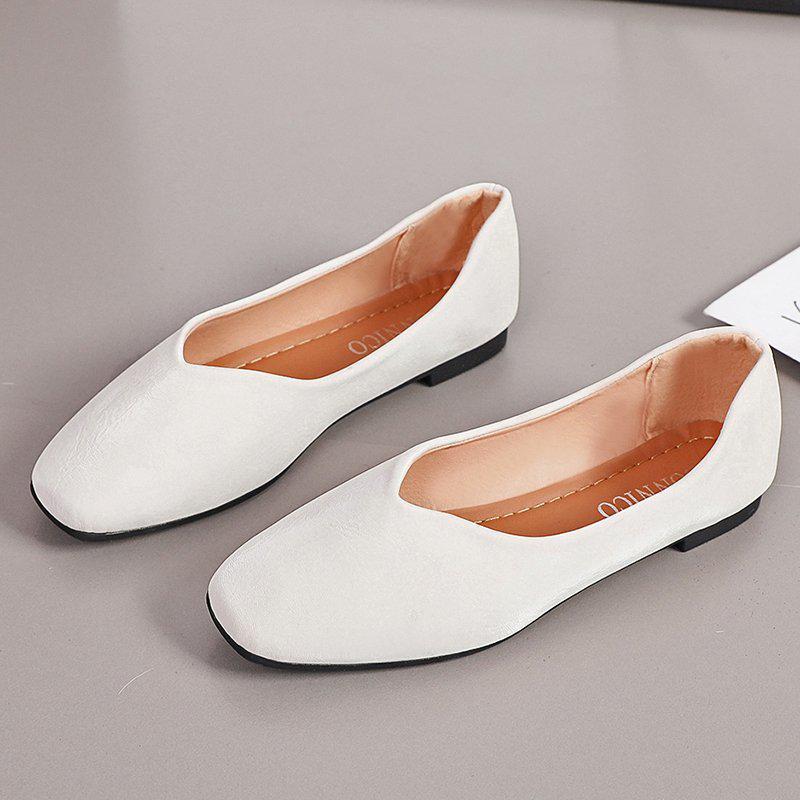 2021 Retro Square Toe Women s Loafers - Flat, Large Size, Spring/Autumn 35 белый