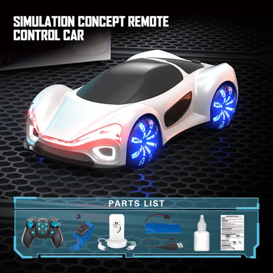 Remote Control Concept Car Toy with LED Light Spray Dual Controller 4WD New Energy Vehicle Rechargeable Toddlers 2.4GHz RC Drift Racing Car