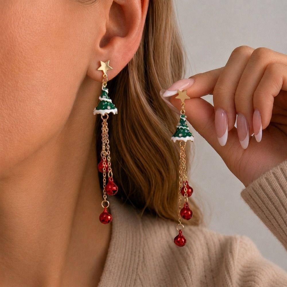 Bell Christmas Earrings Rhinestone Christmas Jewelry Sweet Xmas Drop Dangle Stud New Year