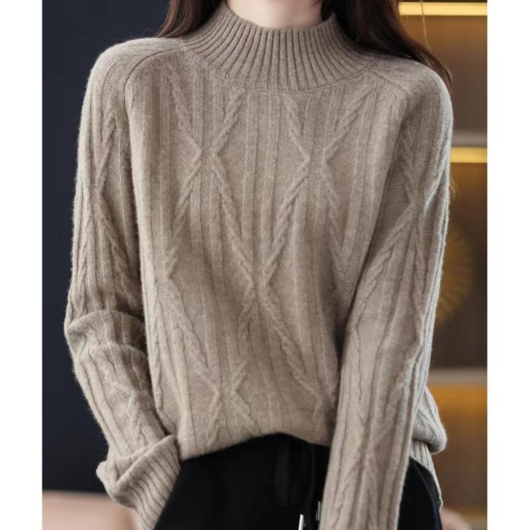 Women's Semi High Neck Sweater Base Sweater Autumn and Winter New Style Pullover Knitted Sweater for Women