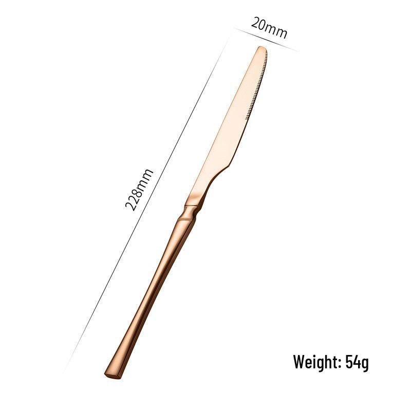 Gold 24-Piece Stainless Steel Cutlery Set: Elegant Steak Knife, Fork, and Spoon for Western Cuisine.