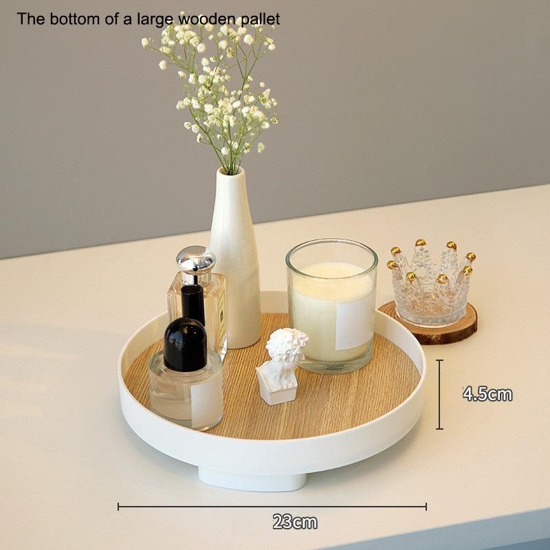 Nordic Wood Storage Tray Household Desktop Sundries Cosmetic Perfume Jewelry Key Plate Home Decorative Round Storage Trays