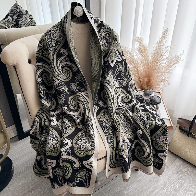 Strange Mori contrasting colors imitation cashmere scarf winter high-end personality warm shawl women