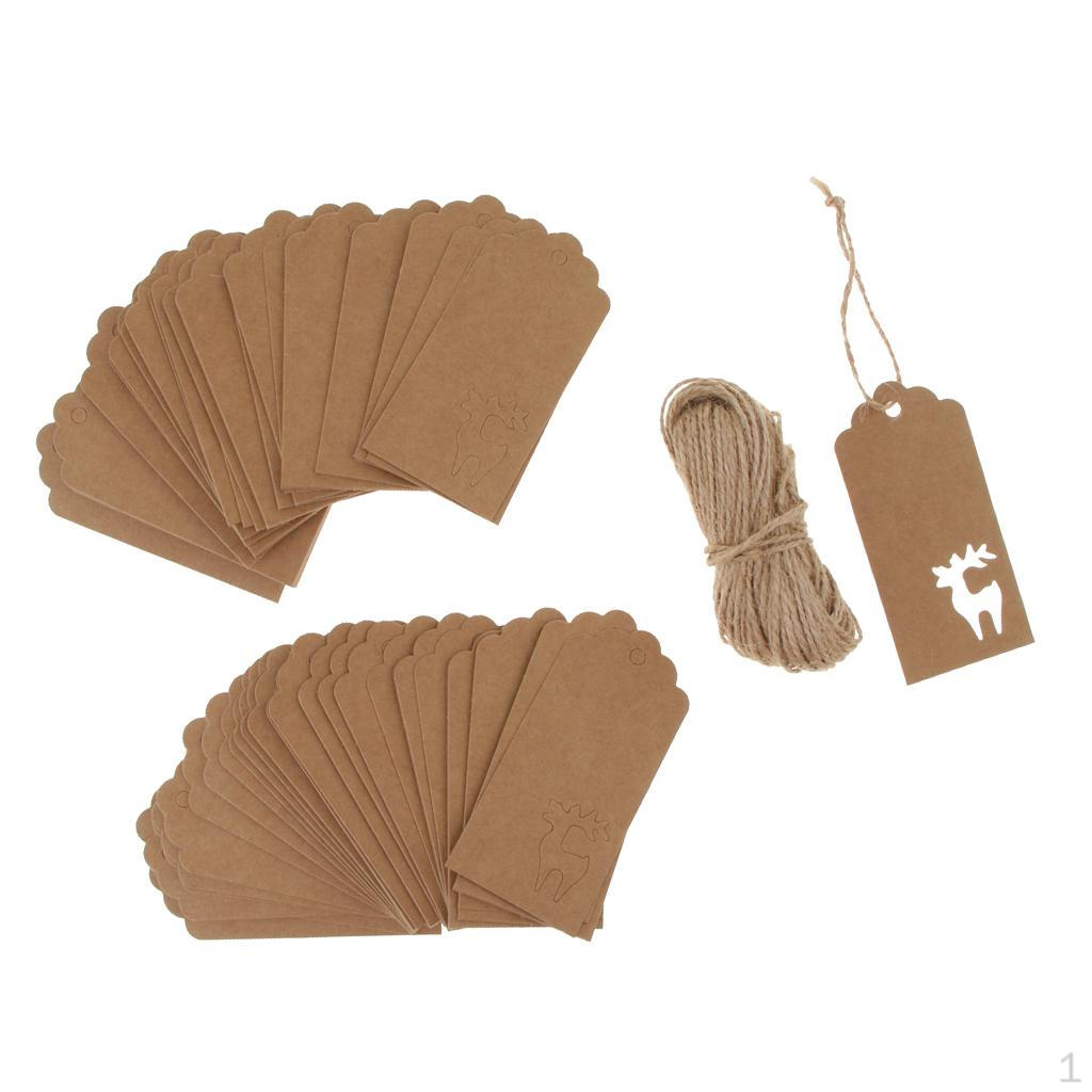 

100pcs Paper Hollow Christmas Reindeer Gift Tags Label Hanging Decor коричневий