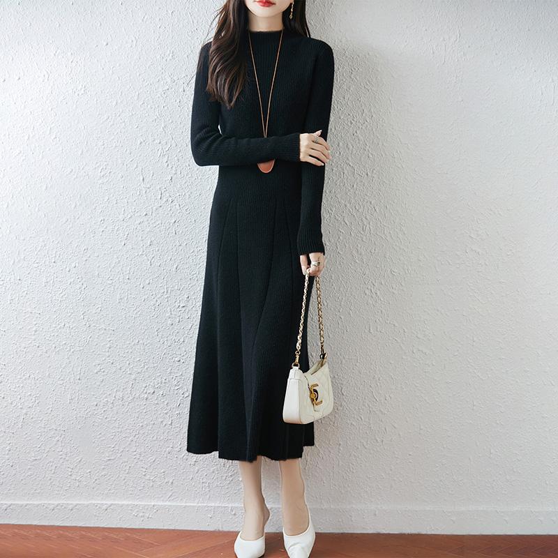 Women Sweater Dress 100% Wool MODERN NEW SAGA Turtleneck Knit Long Pullover Winter Jumpers Wool Long Dress Female