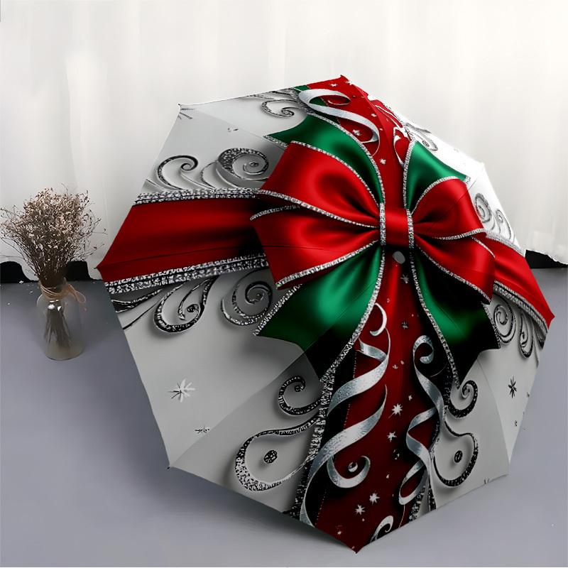 1 Stück Weihnachten Schleife Öffnen/Schließen Faltbarer Regenschirm, Alle Tragbare Regenschirme für & Männer, Stilvolles Accessoire (Weihnachtsgeschenk) 8-Rippen yy251213183