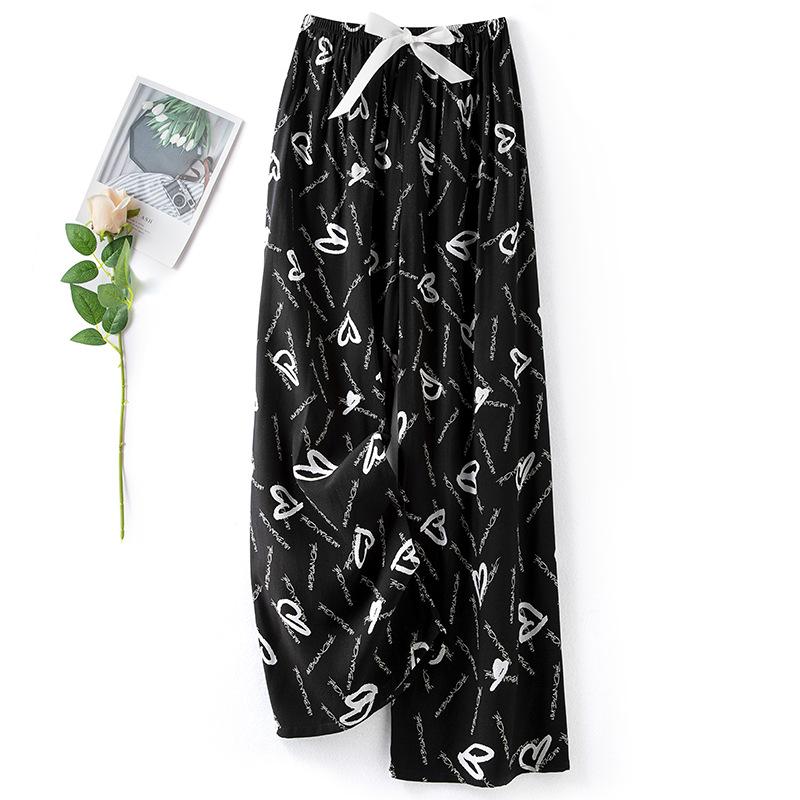 Pantaloni de pijama din bumbac mătase pentru femei, secțiune subțire de vară, anti-țânțari, pantaloni cu picior lat, culoare uni, pentru exterior, casă, petrecere a timpului liber, imprimeu, pantaloni de plajă până la genunchi