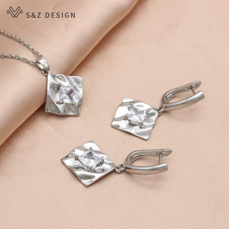 

Модные геометрические серьги цвета розового золота с квадратным цирконием, комплекты ювелирных изделий для женщин и девочек, подарок на свадьбу и вечеринку