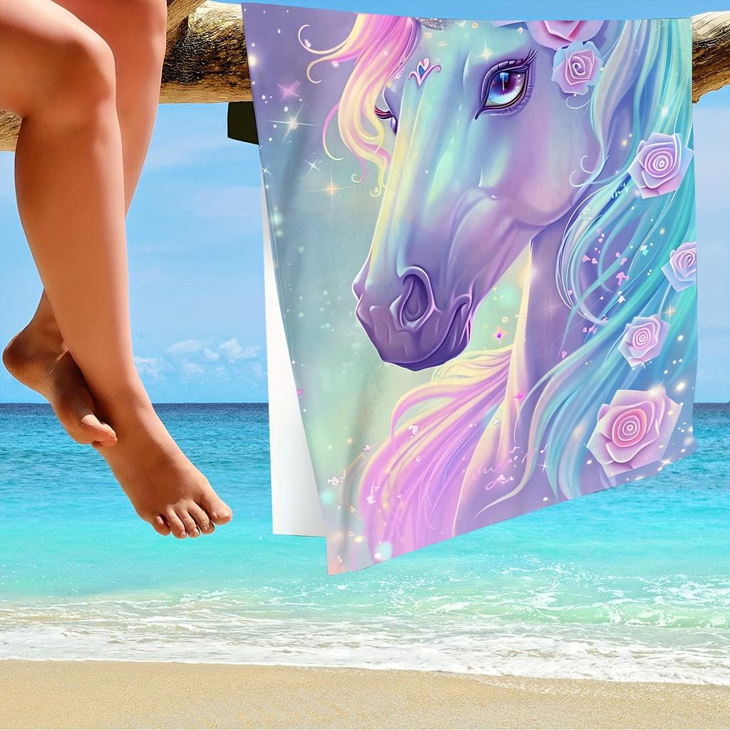 Custom Unicorn Beach Towel Personalized Name Fantasy Rose Microfiber Bath Towels Soft Quick Dry Swimming Pool Lounger All Season