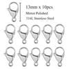 10pcs/lot Gold Mirror Polished 316L Stainless Steel Lobster Clasp 9-19mm Diy Jewelry Clasps for Necklace Bracelet Making