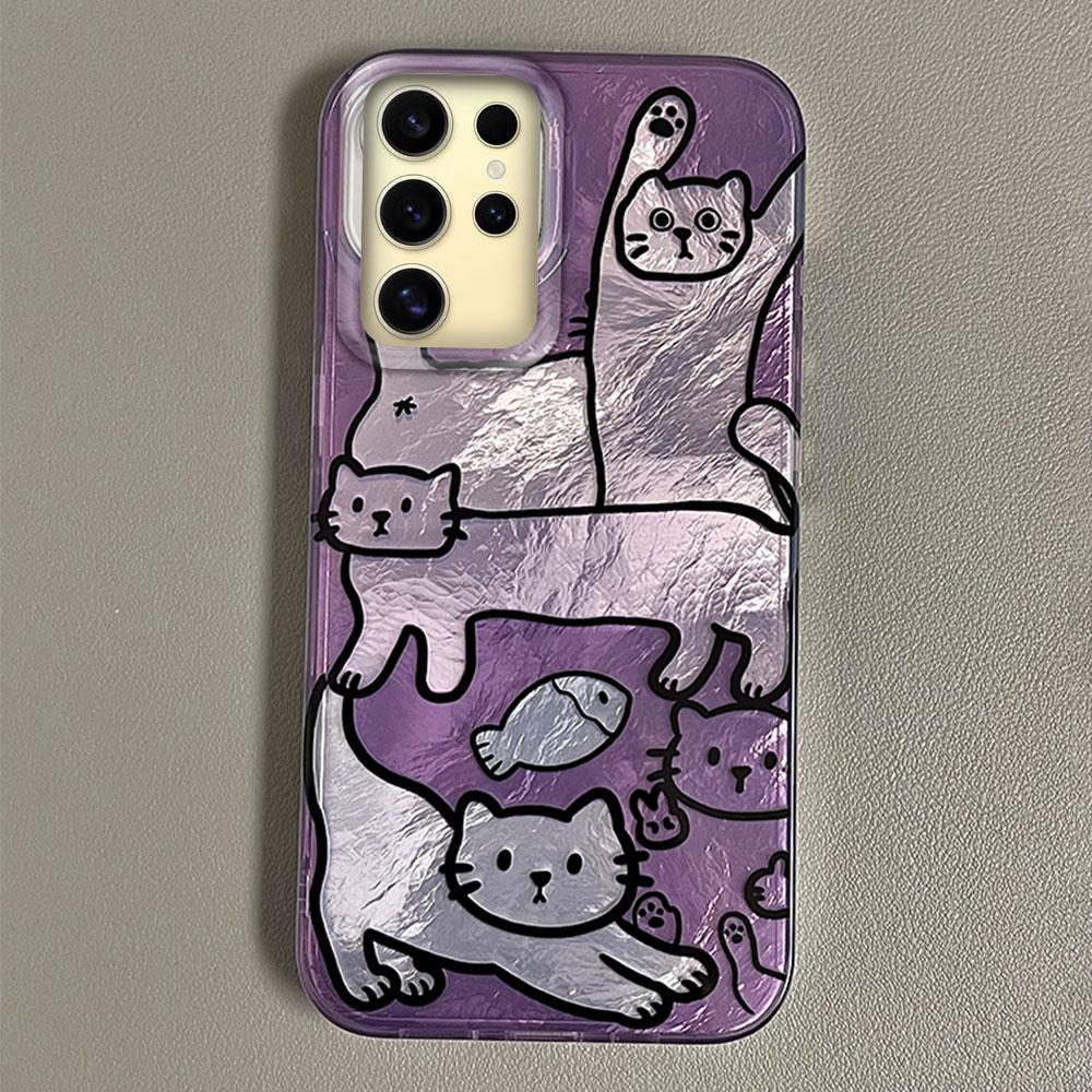 Multi Colored Line Cat Phone Cases Phone Case for Samsung Galaxy A56 A36 A26 A16 A55 A15 A14 A34 S23 S25 Shell Silicone Cover