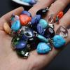 10Pcs, Natural Stone Heart Pendant, Spiritual Healing Crystal Turquoise Agate Amethyst Gems Charms for Jewelry Making DIY Necklace Accessories Crafts
