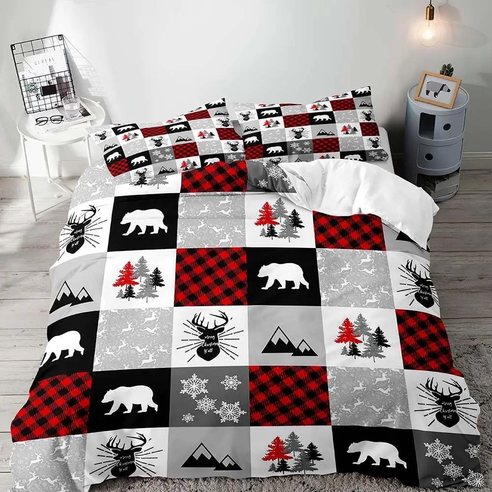 Black Bear Deer Bedding Set Woodland Animals Elk Moose Wildlife Hunting Country Lodge Cabin Duvet Cover Set Queen Comfortable