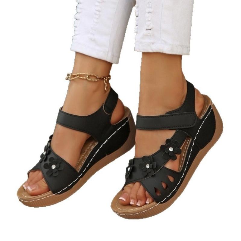 Women's Flower Wedge Sandals Summer Platform Sandals Chunky Heel Open Toe Beach Shoes Casual Outdoor Sandals